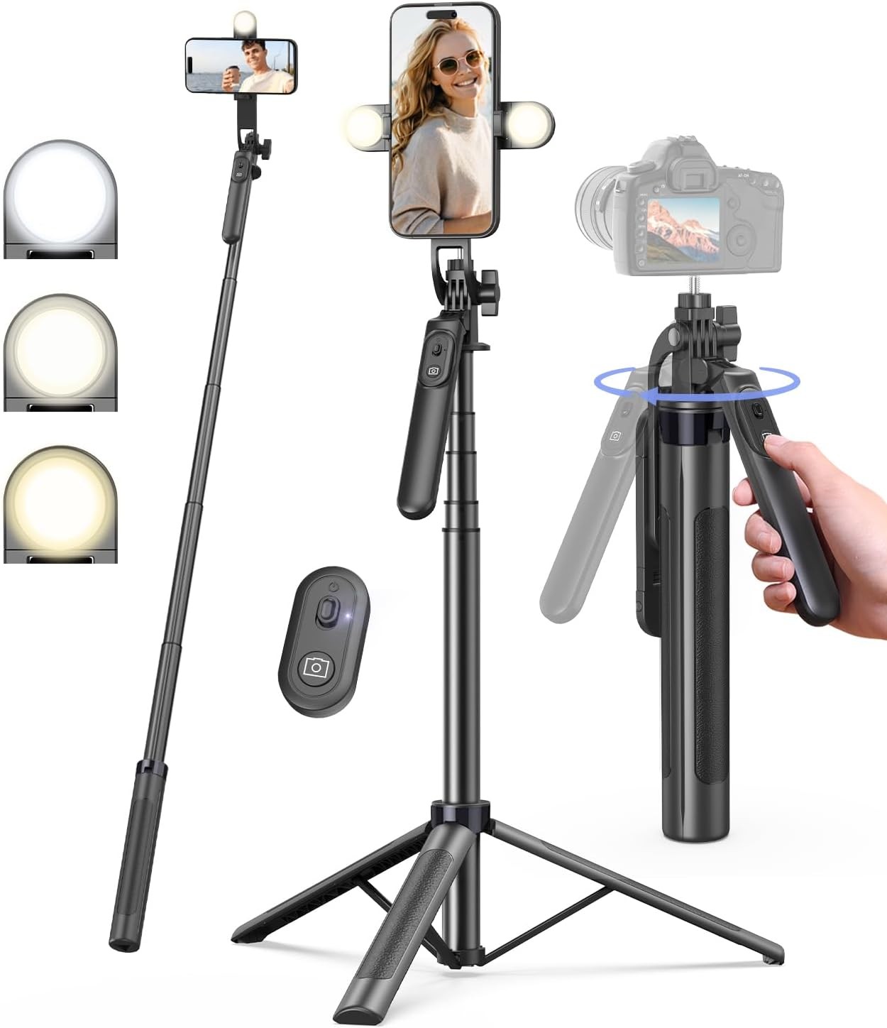 71" Phone Tripod,Tripod for iPhone with Fill Light and Rechargeable Remote,Alumi