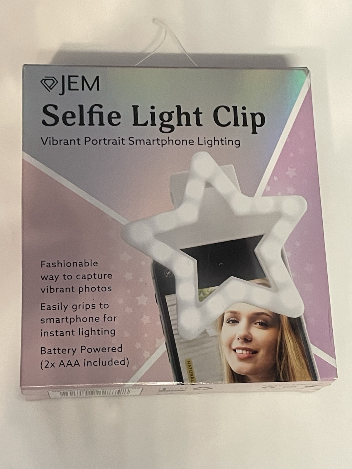 JEM Star Shape Selfie Light Clip White, 3 Brightness Levels, Battery Powered