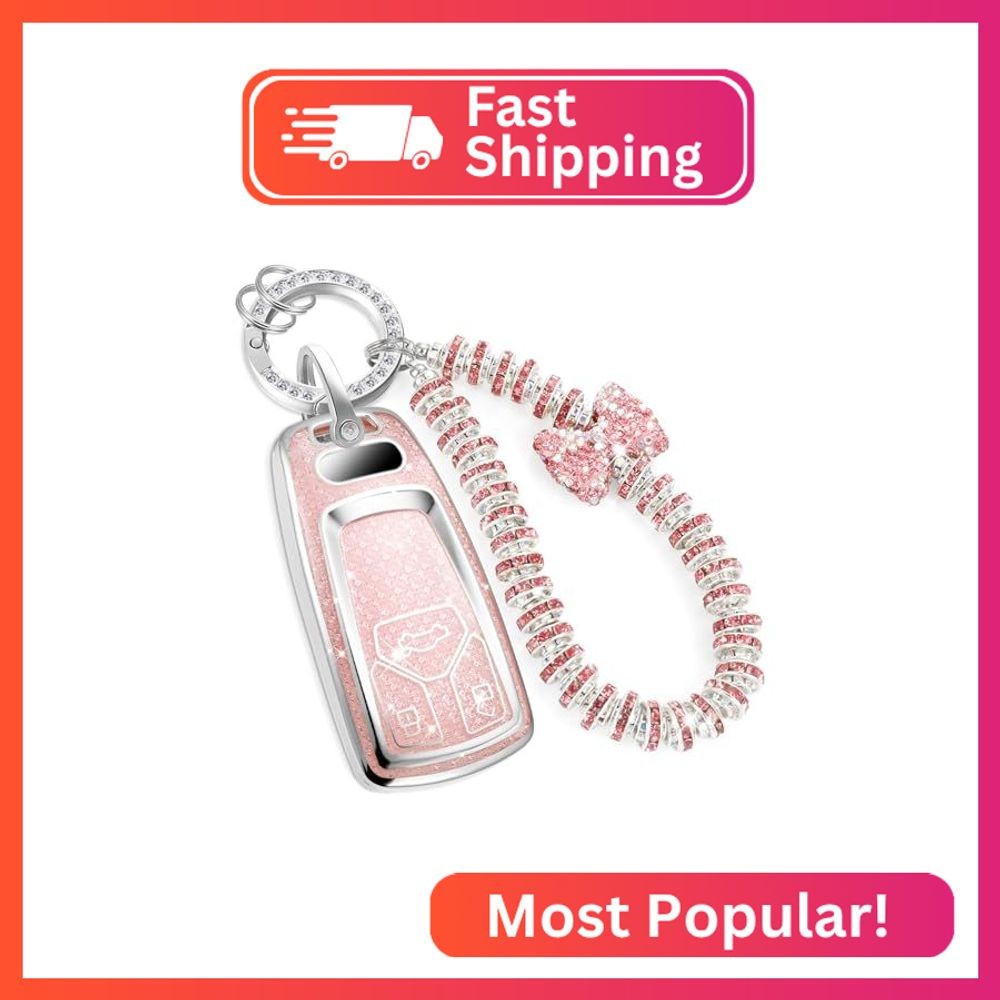 CTRINEWS for Audi Key Fob Cover with Fashionable Zirconia Wristlet KeyChain, Enc