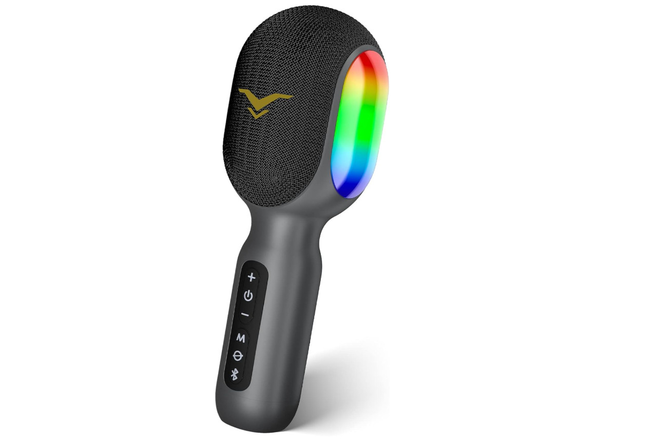 Micrófono inalámbrico Bluetooth para karaoke, altavoz portátil 5 en 1, luces RGB