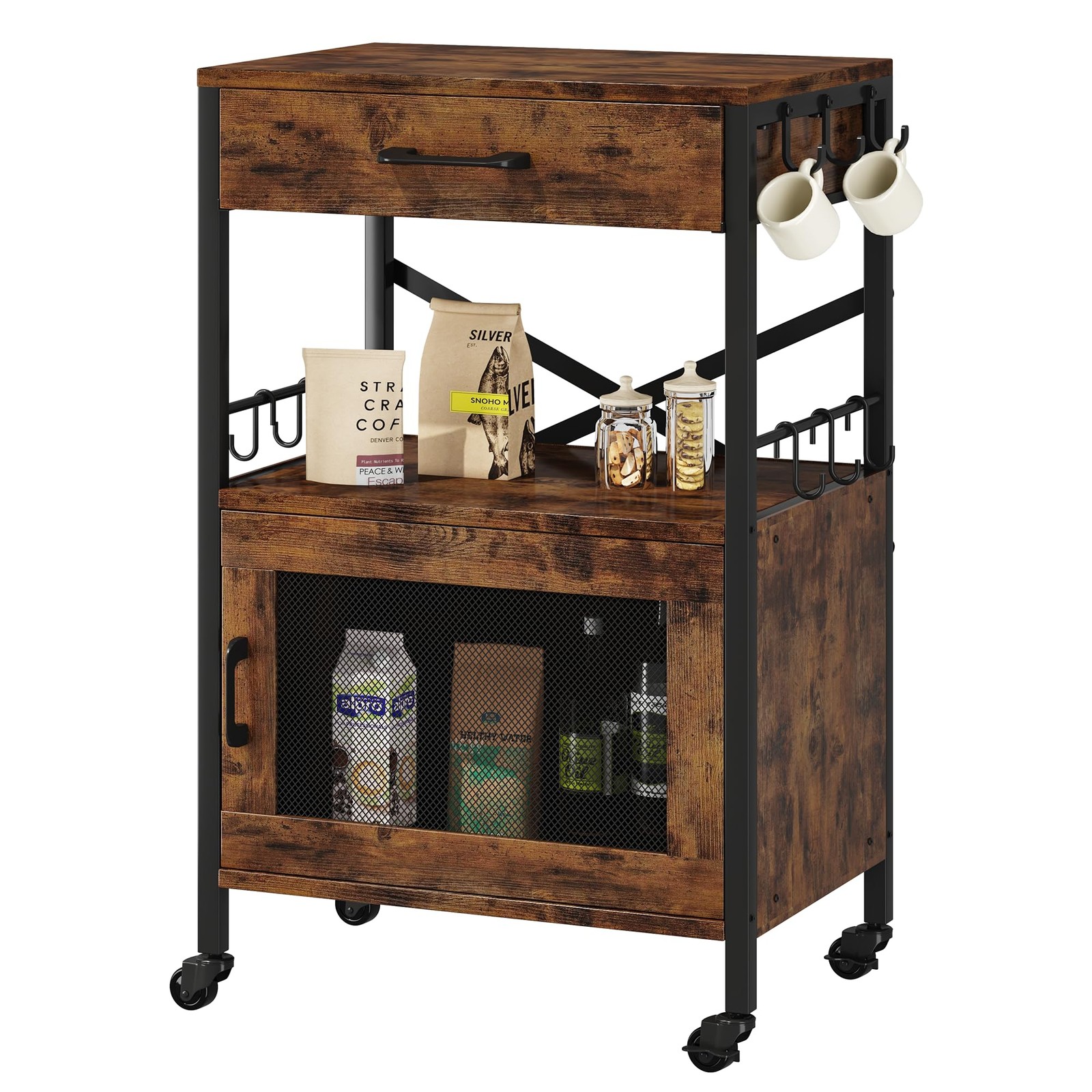 Kitchen Island Cart, Kitchen Storage Cart with Drawer, Microwaves Stand, Coff...