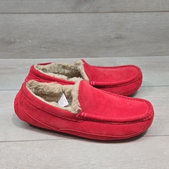UGG Australia Mens Ascot Samba Red Suede Fleece SlipOn Slippers Shoes Sz 7