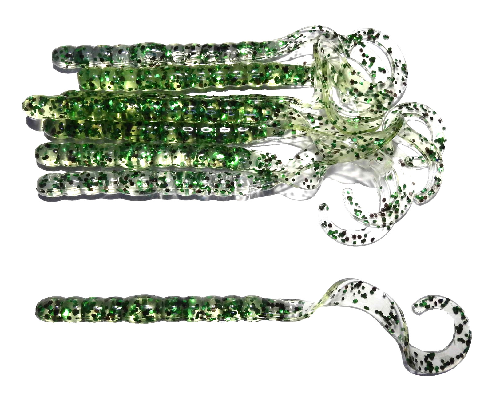 "NEW" Pack of (8)  Custom Made 7" Curly Tailed Worms(Disco Green)Bass