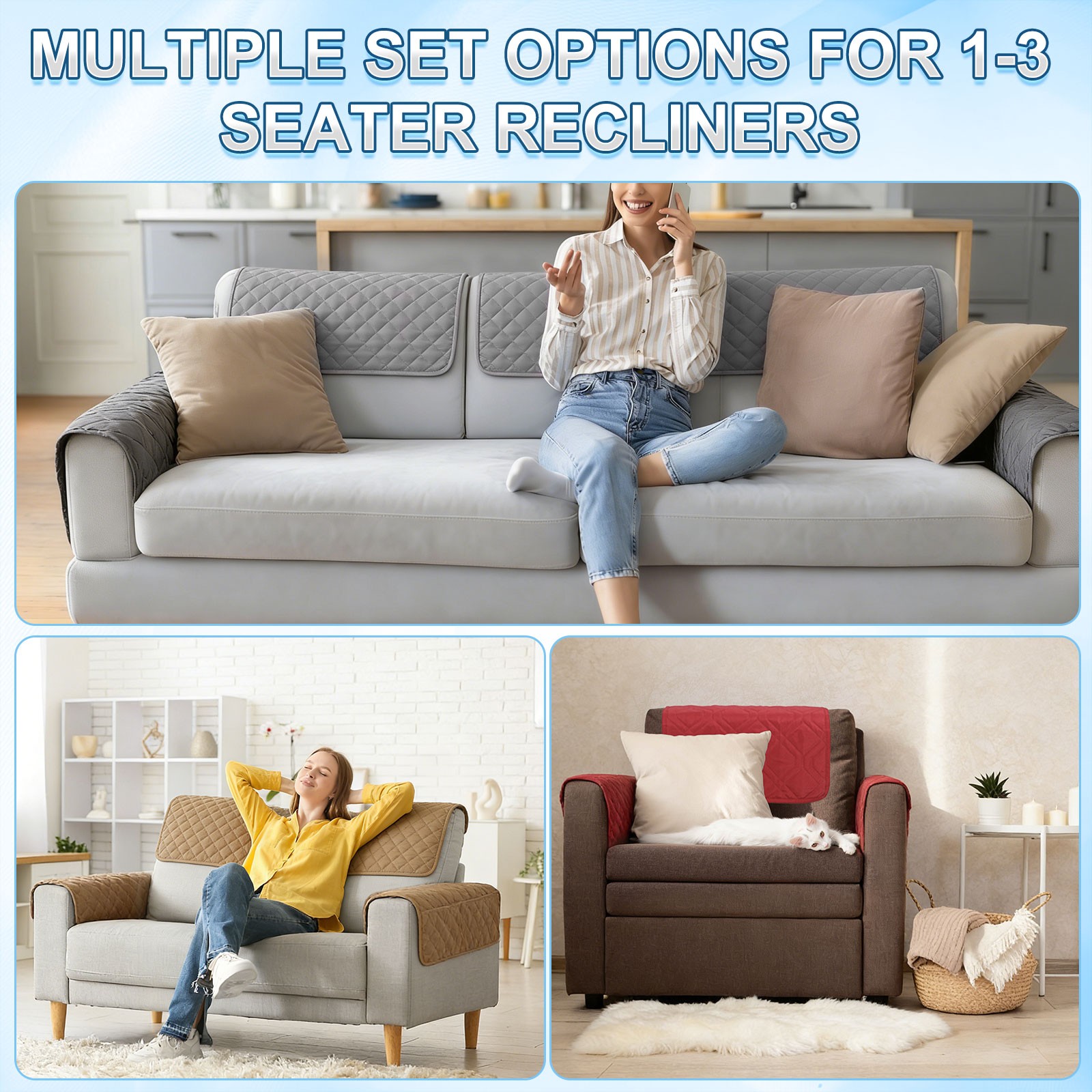 2Pcs Sofa Armrest Covers, Armchair Covers with Side Storage Pocket, Dark Gray
