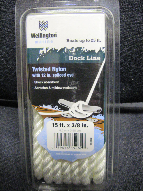 3/8" X 15' Nylon Anchor Dock Line 12" Spliced Eye