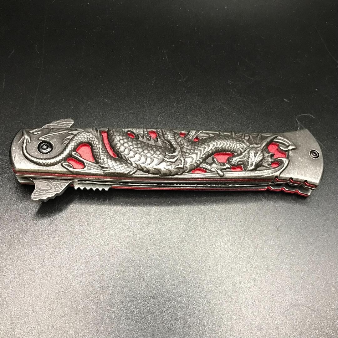 8.75” Dragon Engraved Spring Open Assisted Tactical EDC Folding Pocket Knife