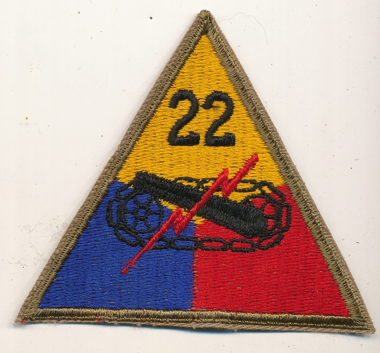 22nd Armored Division armor triangle 1947 era post WWII OD green border