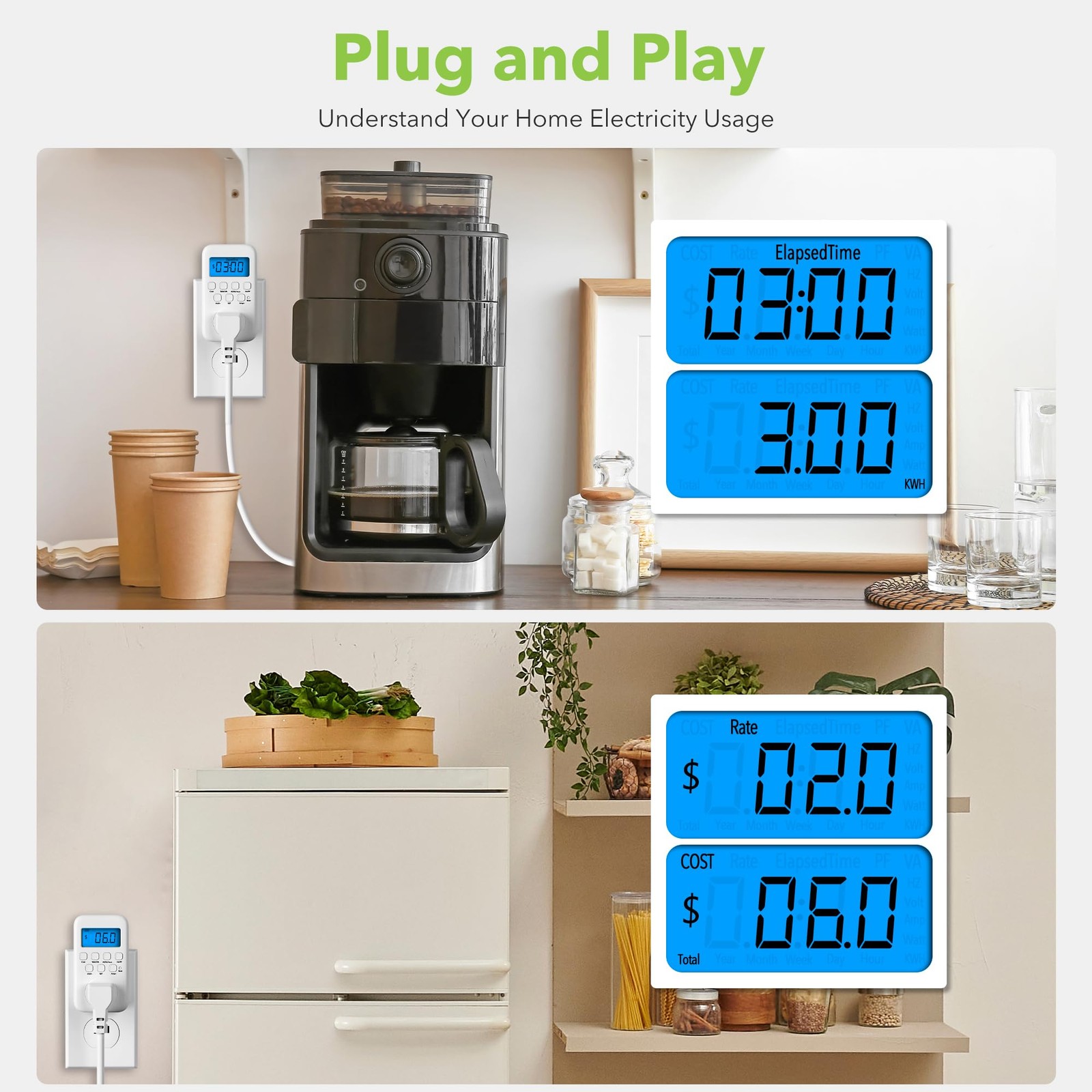 HBN Watt Meter Plug with Backlight, Plug-in Socket Power 1 Pack, White