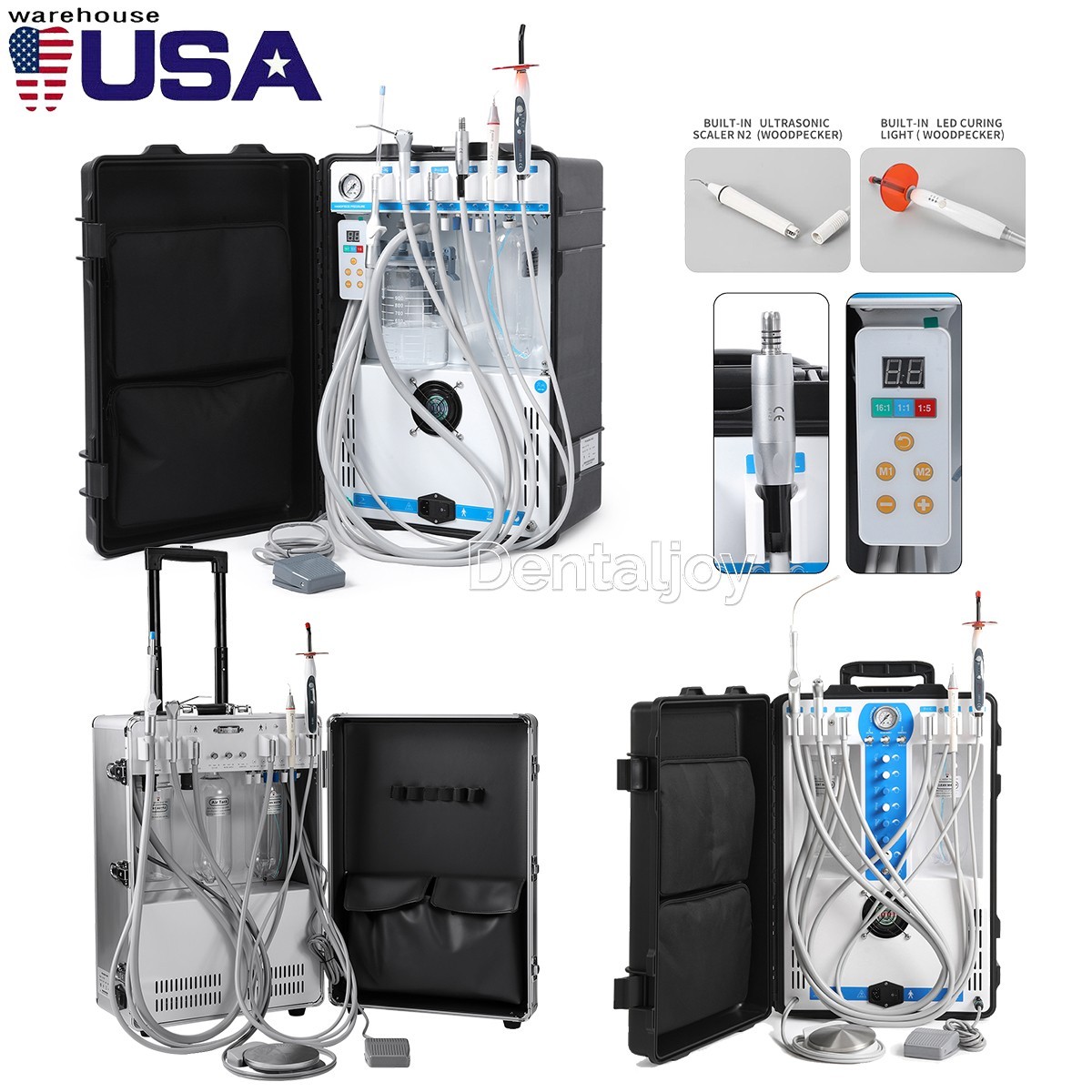 Portable Dental Mobile Delivery Unit System Air Compressor 4Hole Strong Suction