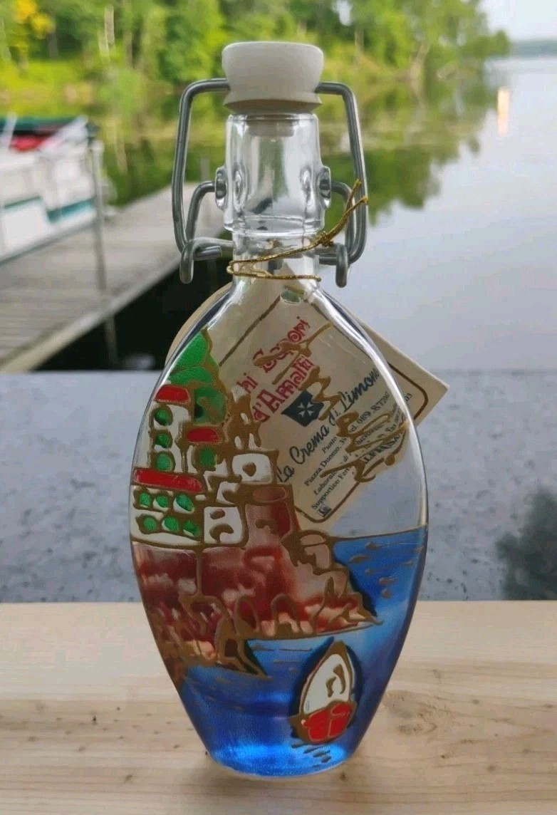 Antichi Sapori dAmalfi Hand Painted Glass Bottle 5.75" Crema di Limone Italy