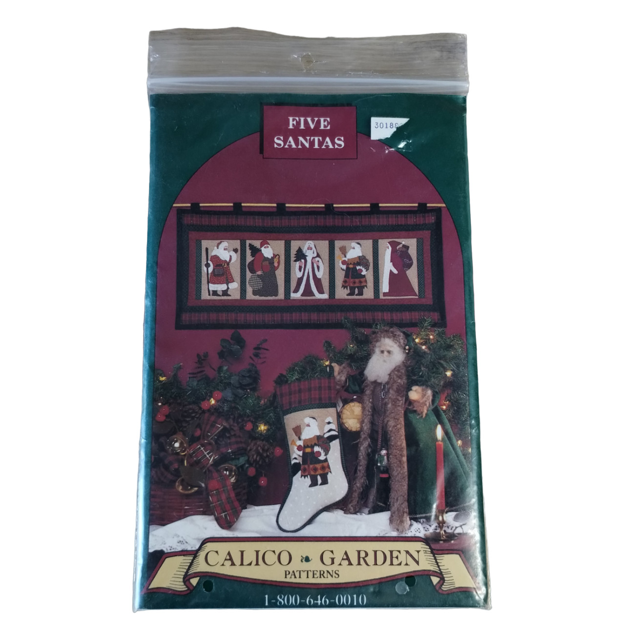 Calico Garden Five Santas Wall Quilt & Stocking Pattern Christmas Holiday New