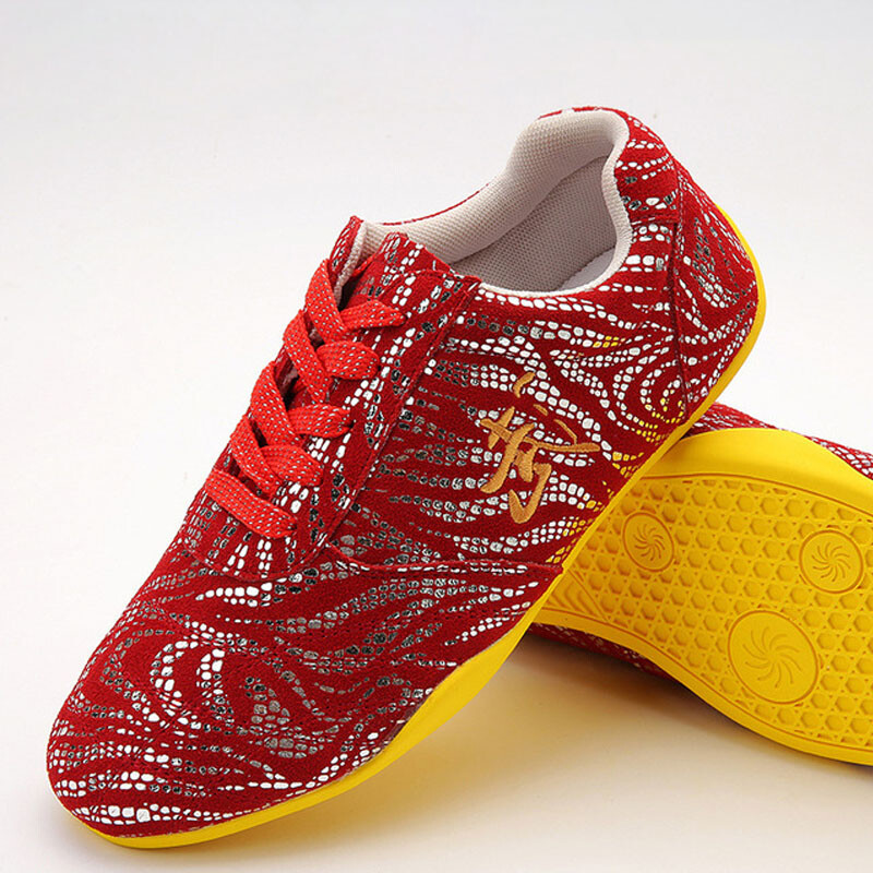 Leather Tai Chi Kung Fu Shoes Sneakers Colored Martial Arts Wushu Trainers Red