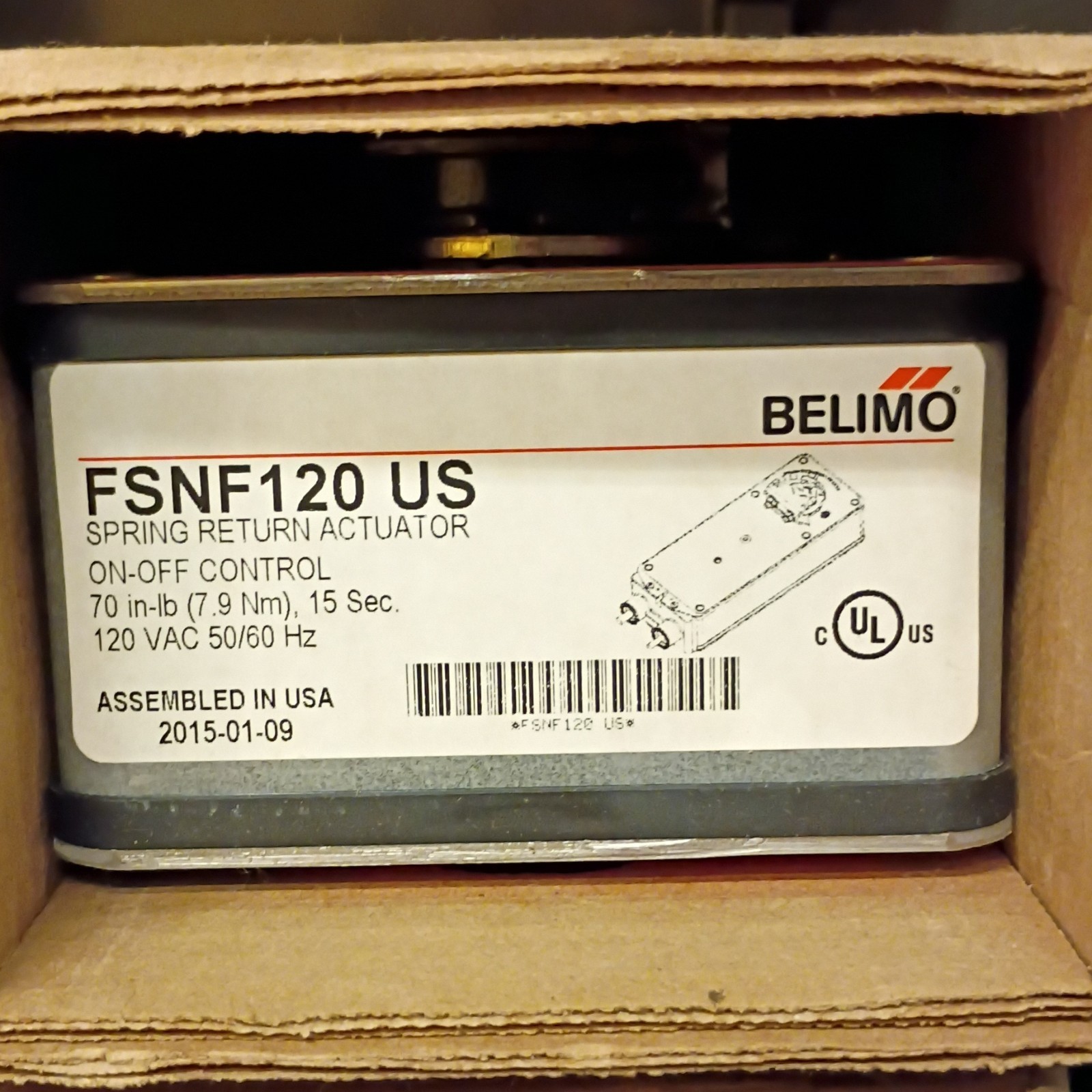 Belimo FSNF120 US Spring Return Damper Actuator On-Off Control 120V