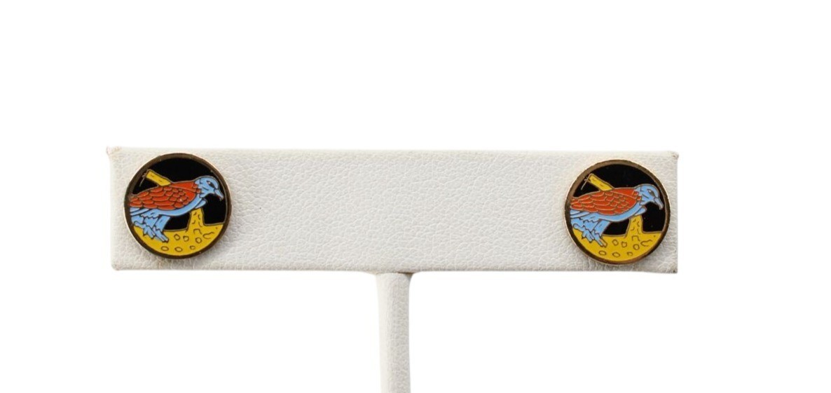 Bird Disk Earrings Pierced Birds of Prey Vintage Disc metal 93990