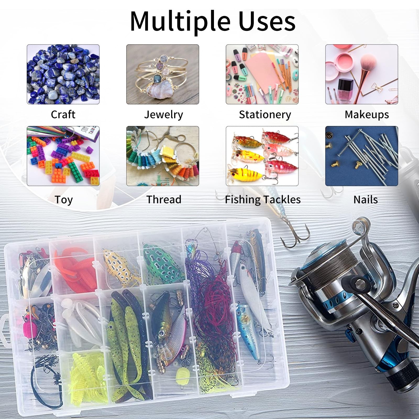 2 Pack Clear Bead Organizer Tackle Box with Adjustable Dividers 2PCS, 2