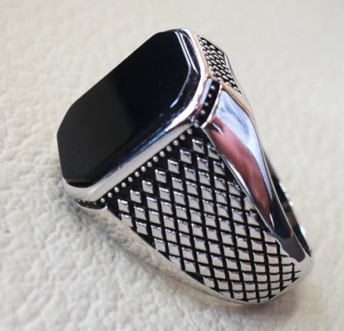 Solid 925 Sterling Silver Natural Flat Black Onyx Gemstone Signet Men's Ring