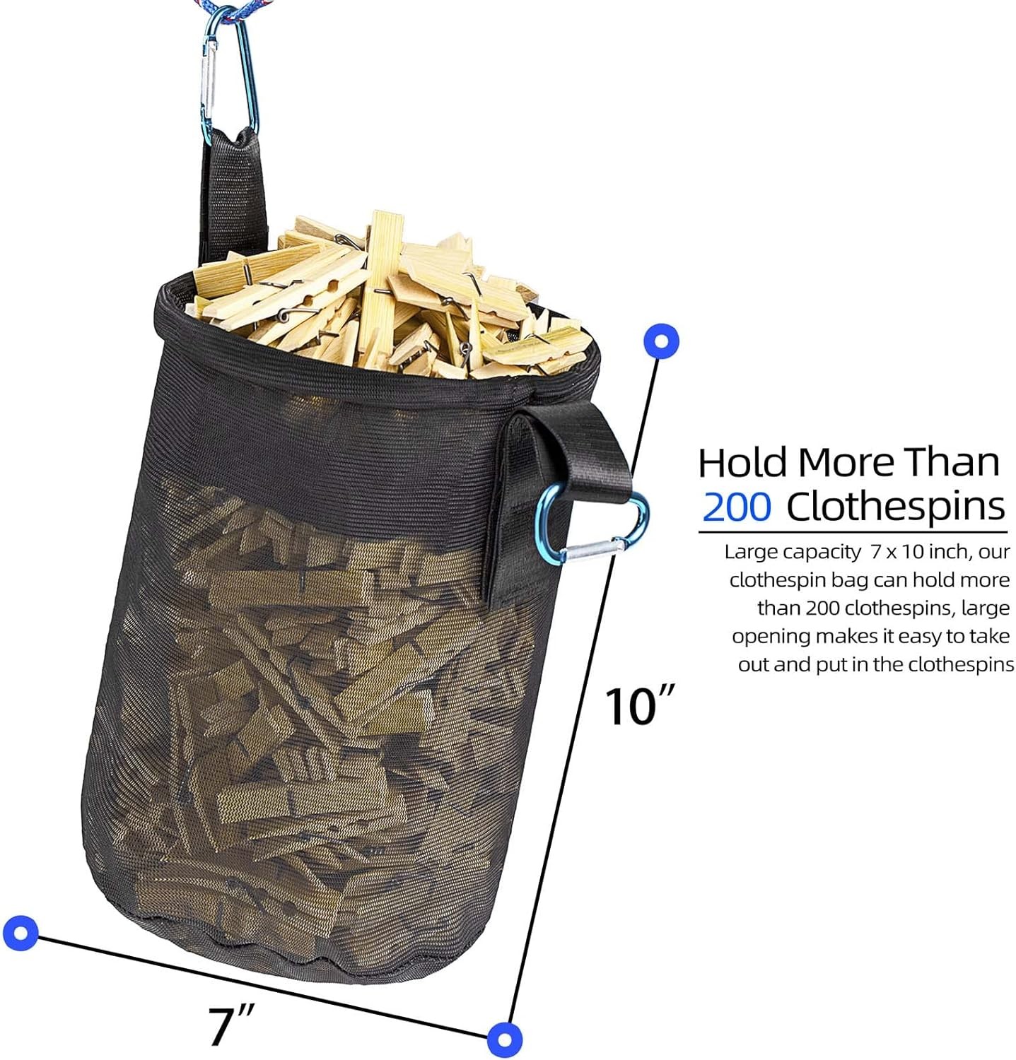 Mesh Clothespin Bag Holder Outside, Multiple Hanging Methods Clothes Pin Bag wit