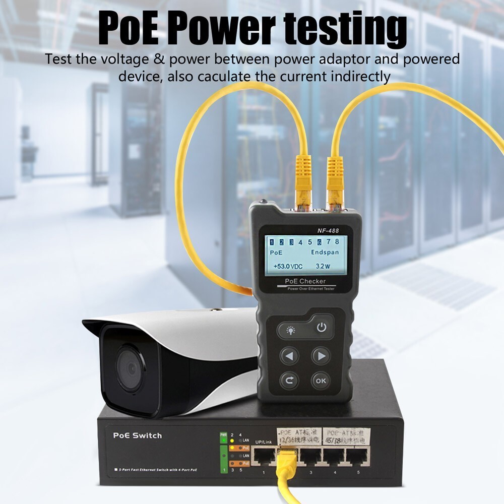 NETWORK CABLE TESTER LAN WIRE METER POE RJ45 ETHERNET VOLTAGE CURRENT TESTER