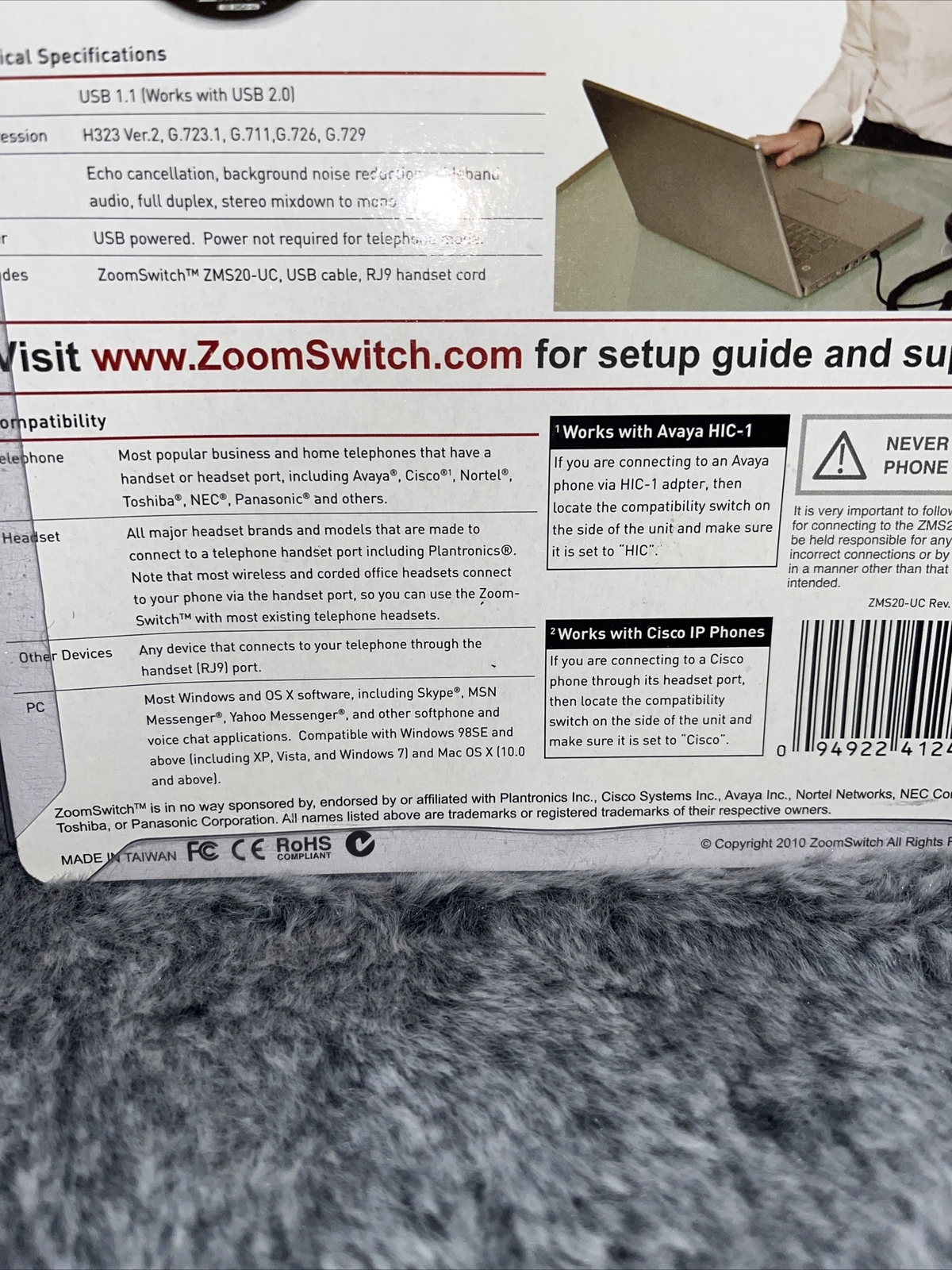 ZOOMSWITCH ZMS20-UC HEADSET ADAPTER
