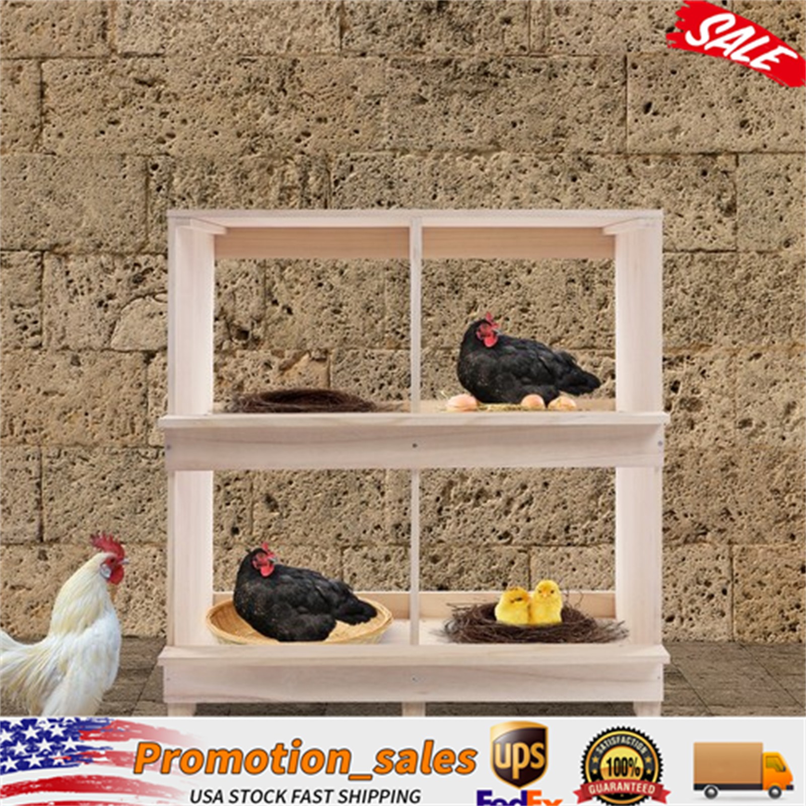 2 Tiers Chicken Laying Boxes 4 Hole Nesting Box Four Compartment Lay Case Farm