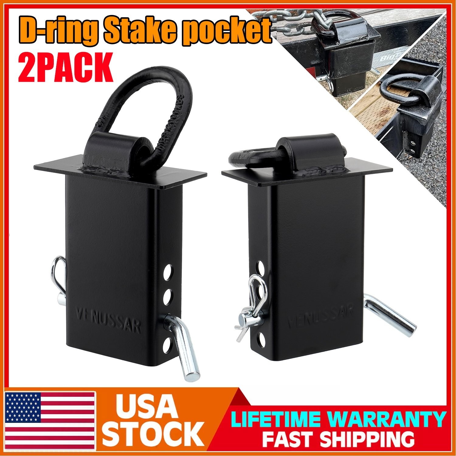 Stake Pocket D Rings 2Pcs WLL 5400lbs Heavy Duty Removable For Utility Trailers