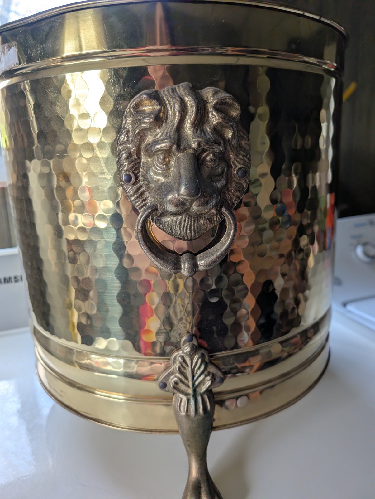 Large Hammered Brass Lion Head Gold Planter Decorative Indoor Animal Theme