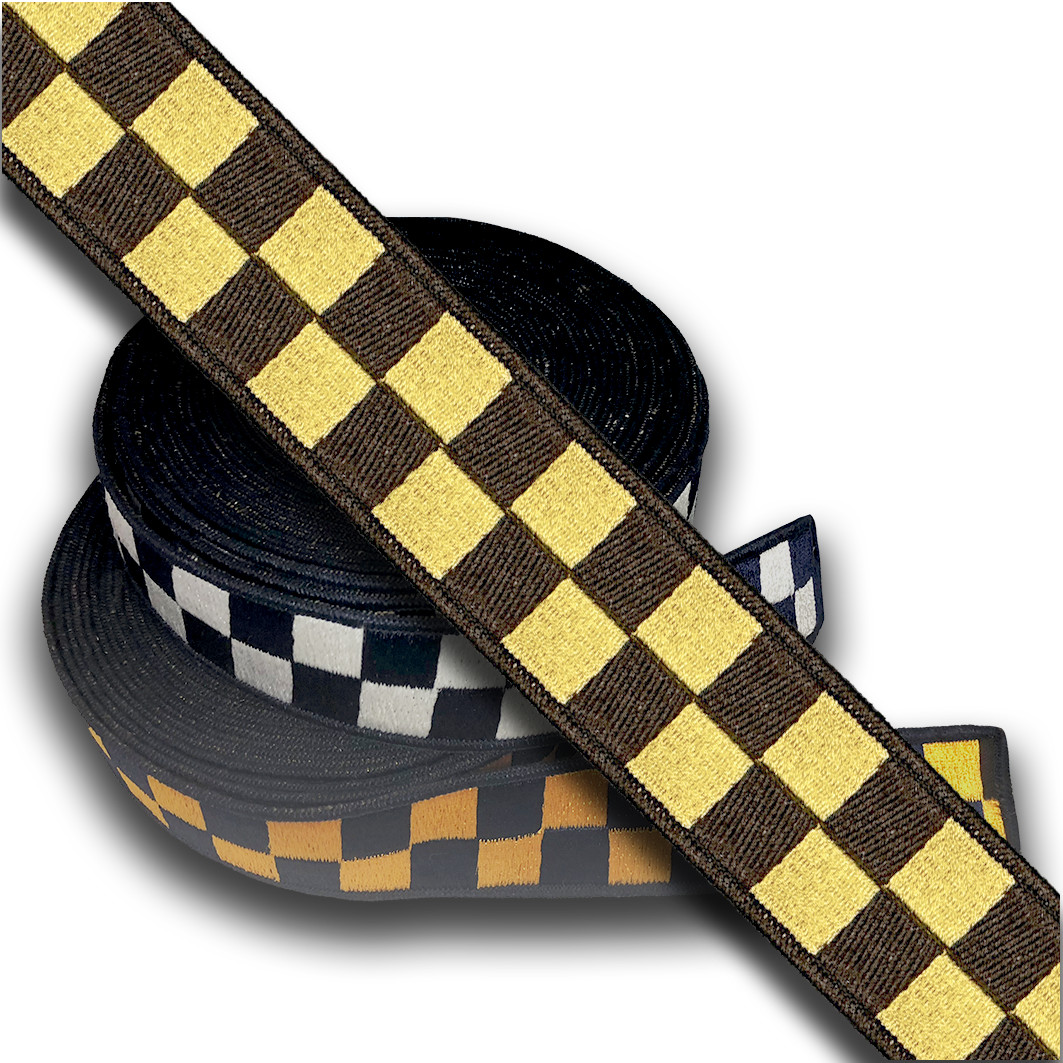 CHICAGO POLICE CHECKER HATBAND MATERIAL: Navy & Gold, 1.5" (SOLD BY THE FOOT)