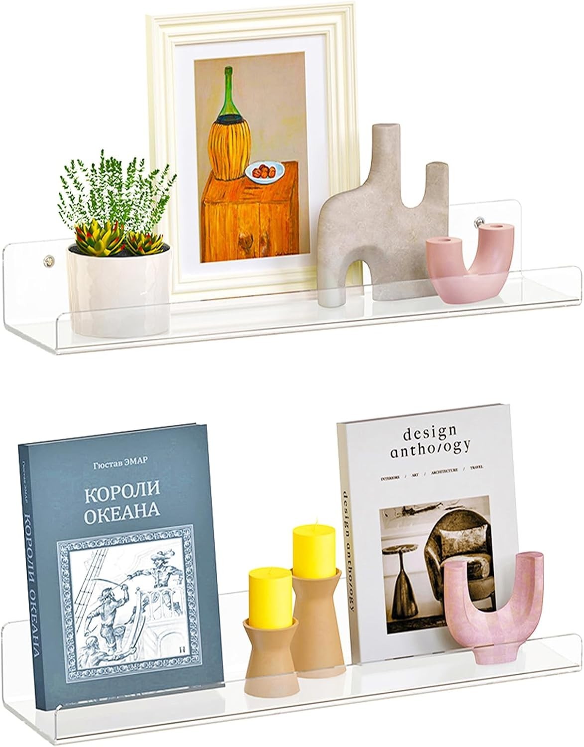 2 Pack Floating Shelves Wall 15" Clear Book Shelf Acrylic Floating Wall Shelf