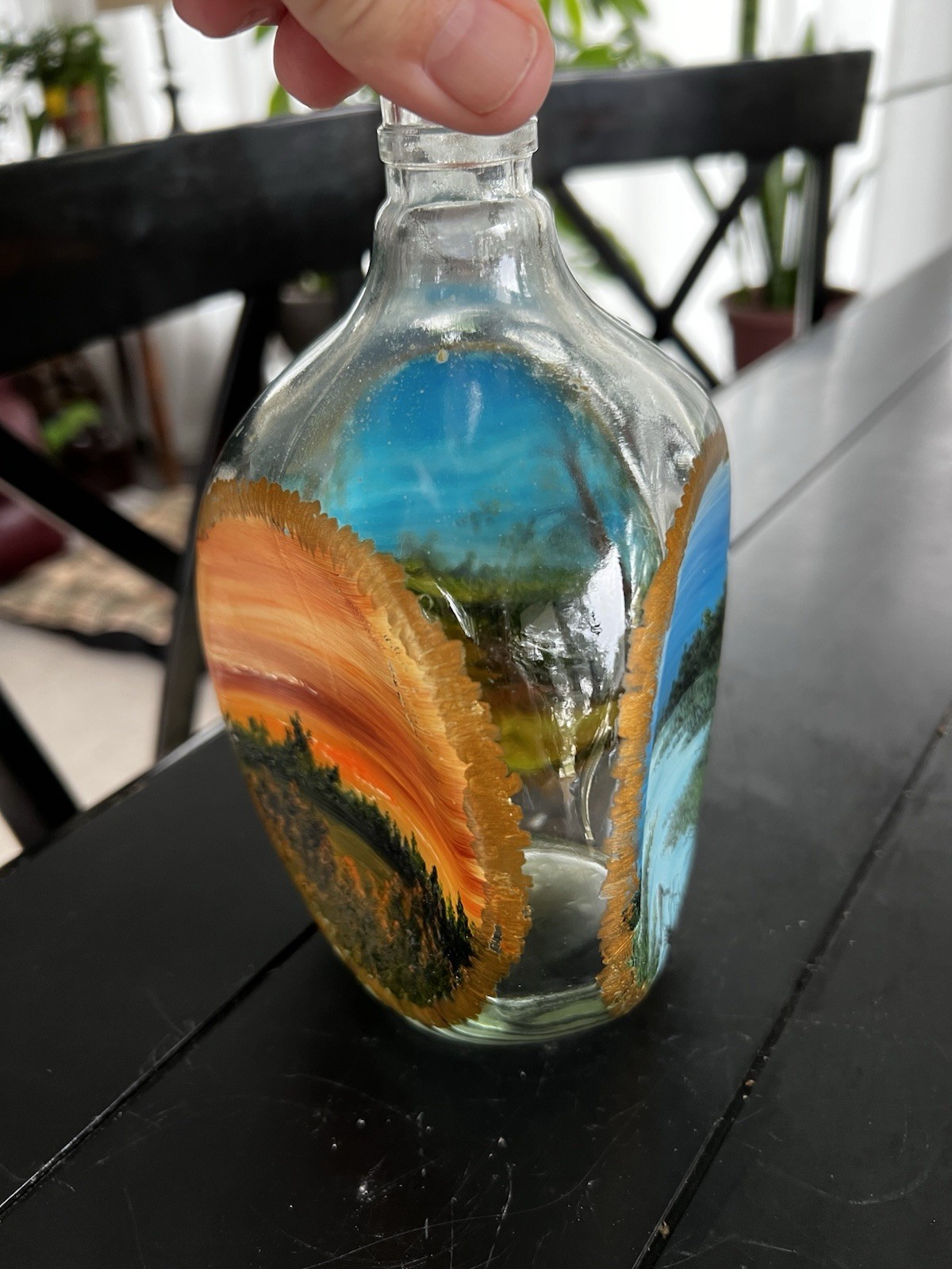 Hand Painted Three Sided Vintage Glass Haig & Haig Scottish Whiskey Bottle