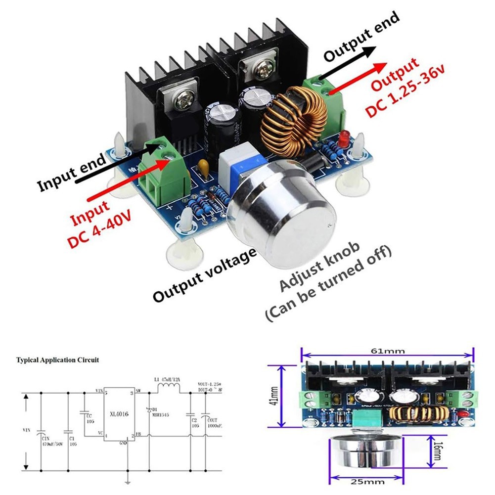 XL4016 4pcs DC-DC Converter Adjustable Output 1.25 to 36V for 8a 200W 180kHz