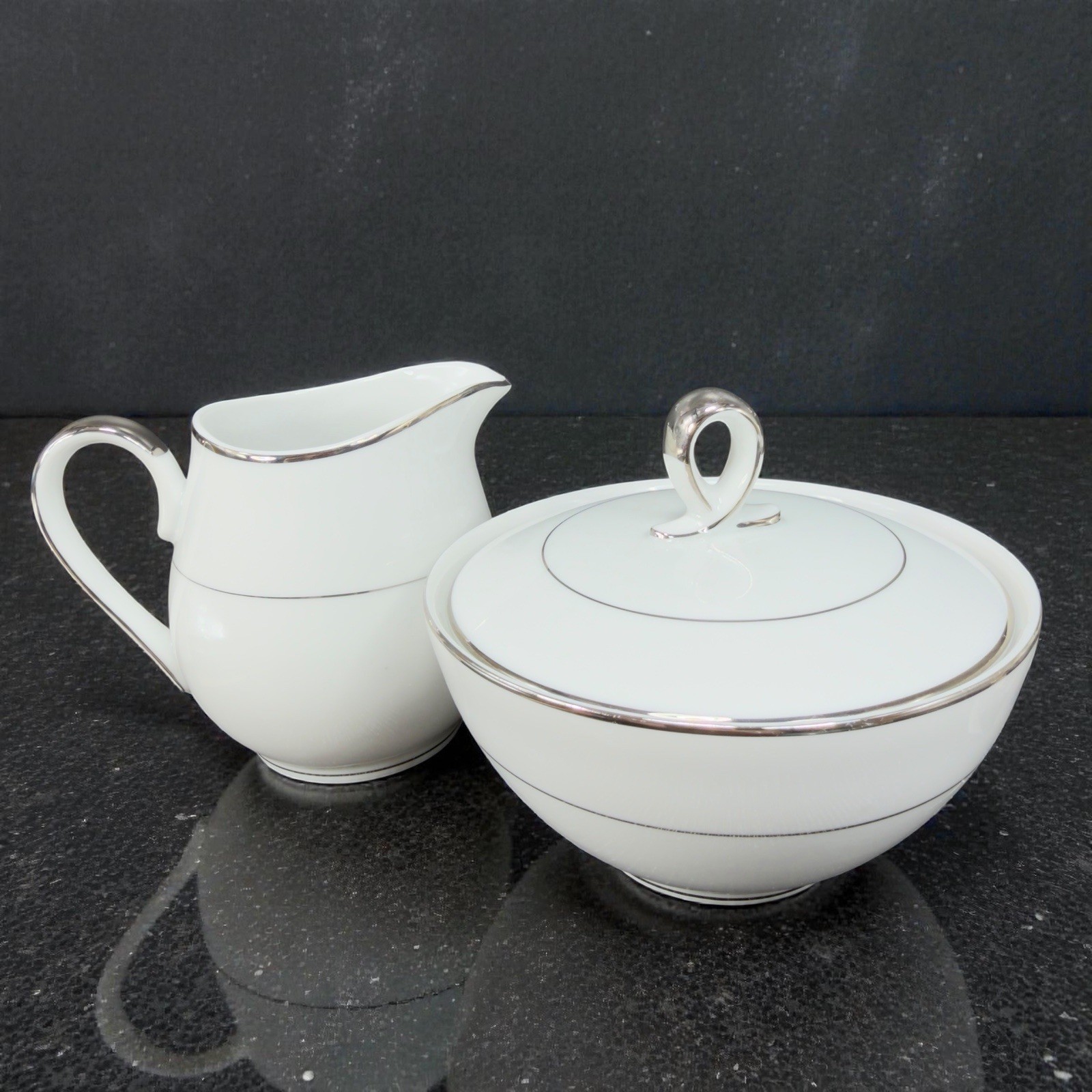 Mikasa Citation Sugar And Creamer Set Porcelain Fine China Silver Trim Japan VTG