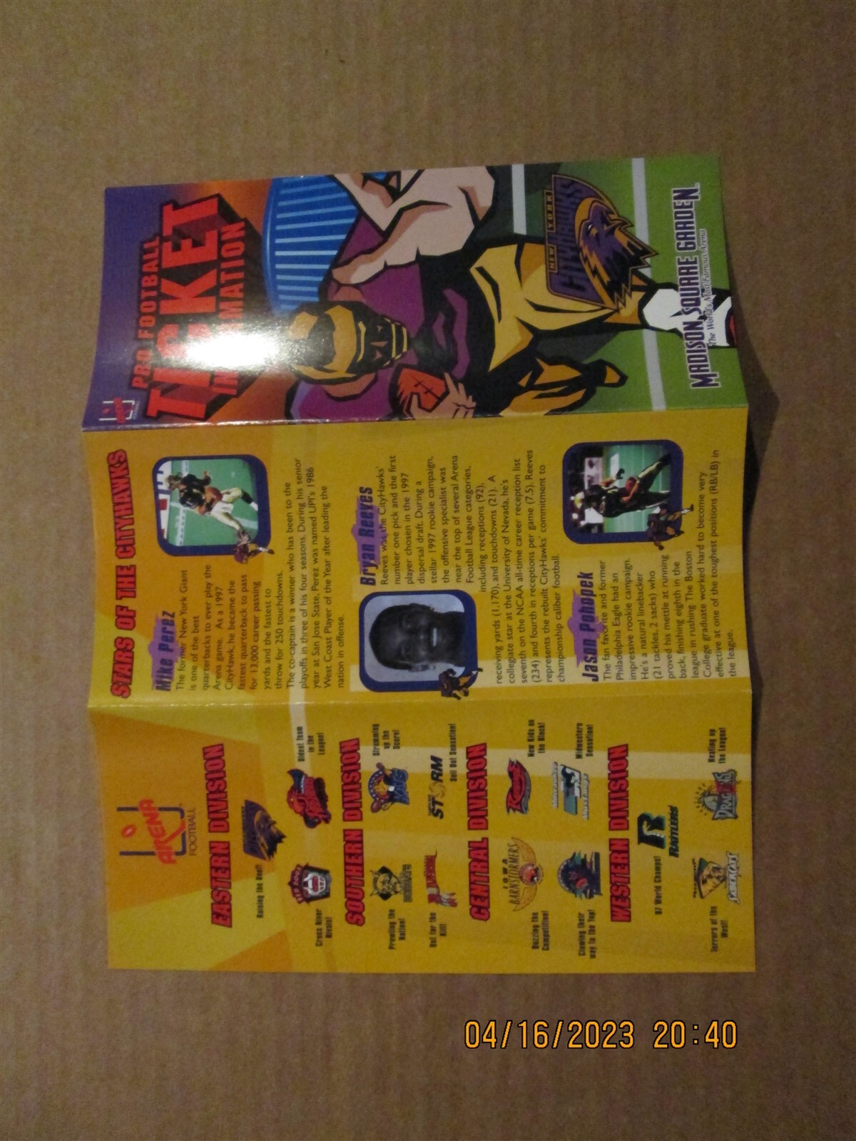 AFL New York City Hawks Vintage Defunct 1998 Football Season Ticket Brochure