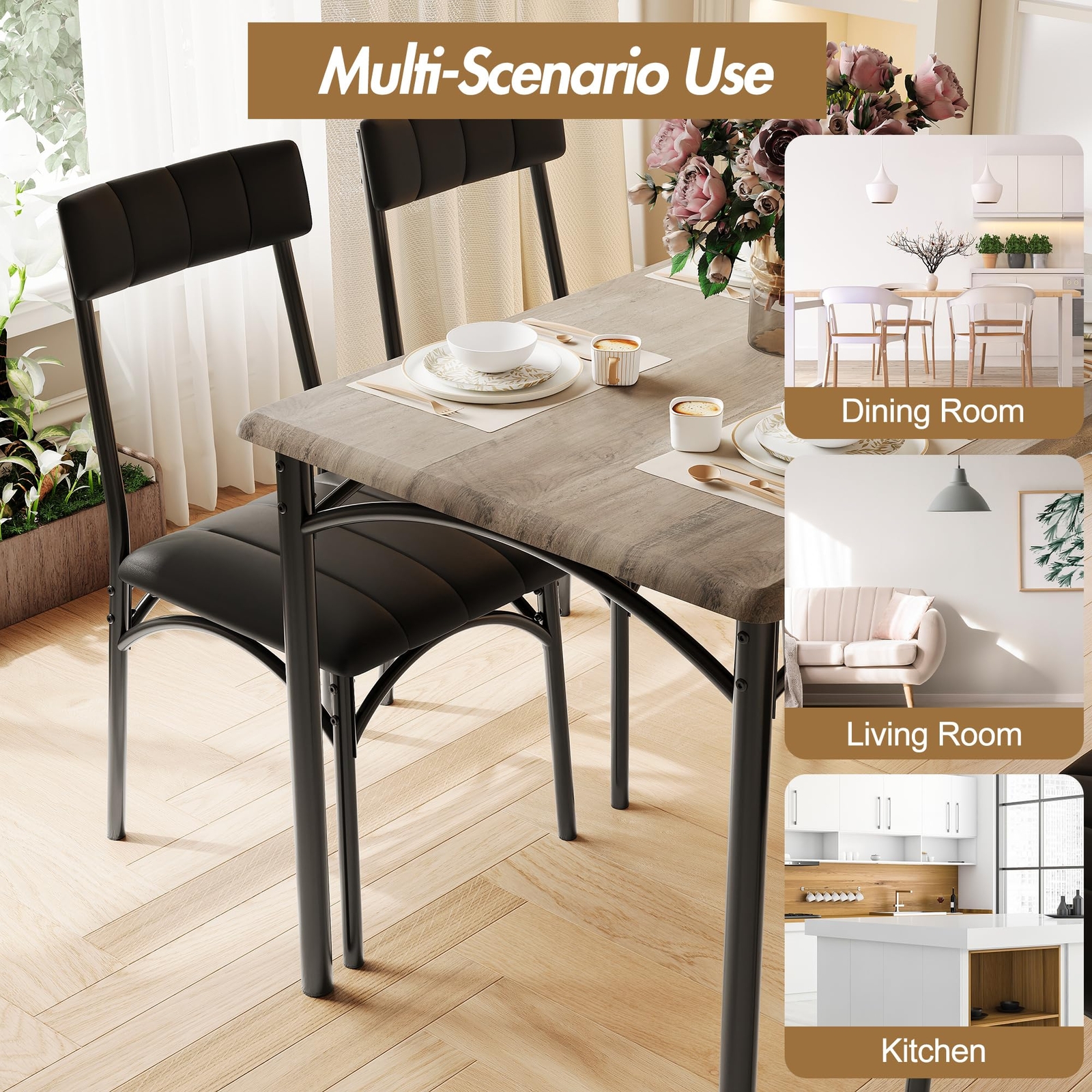 Dining Table Set, Kitchen Table With Upholstered Bench and Chairs for Apartment