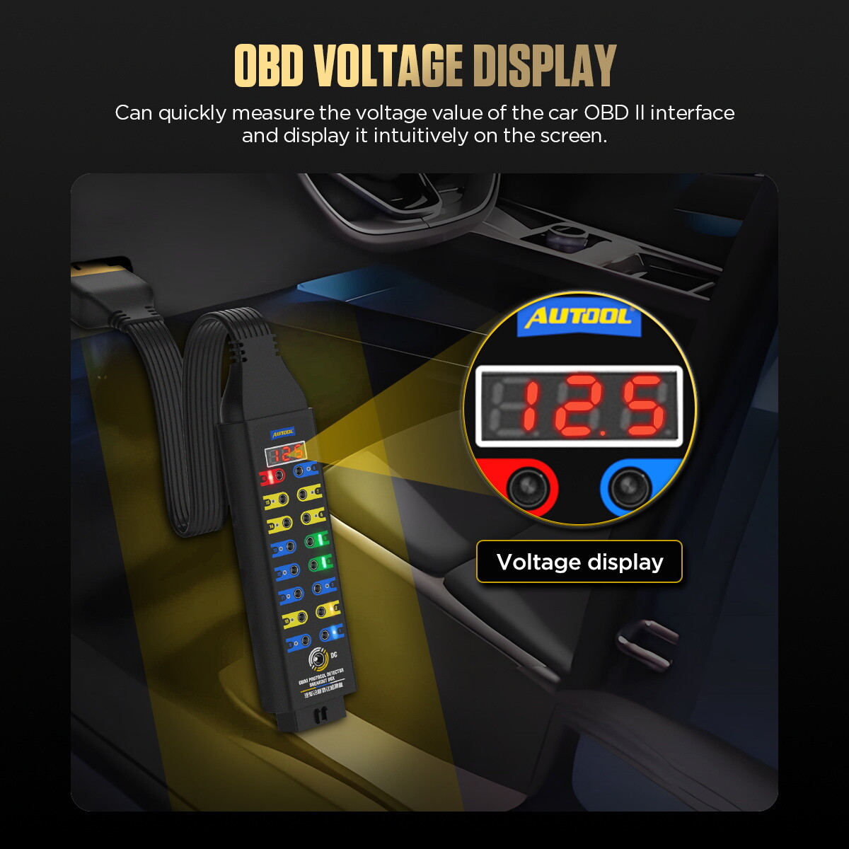 OBD2 Breakout Box Auto OBDII Protocol Detector LCD Display 16 Pin CAN Bus Test