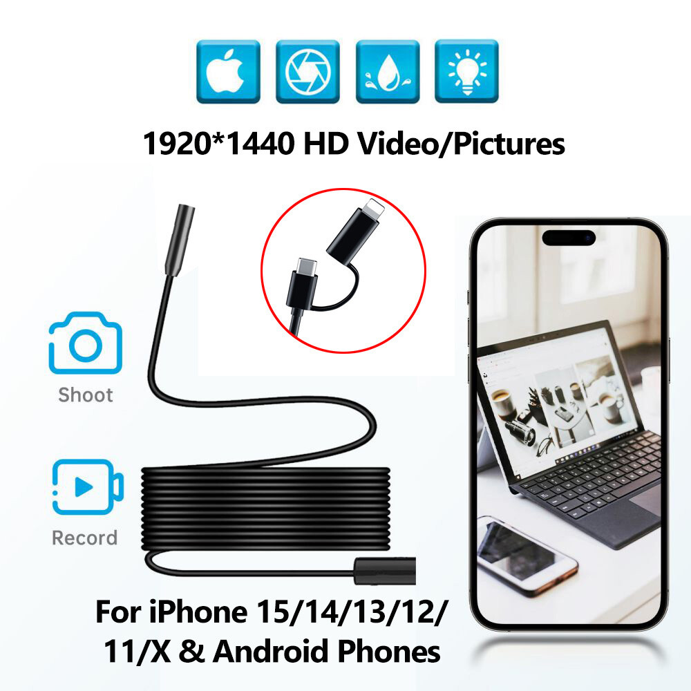10M/5M/16.4ft Endoscope Borescope Snake Inspection Camera for Android iPhone 16