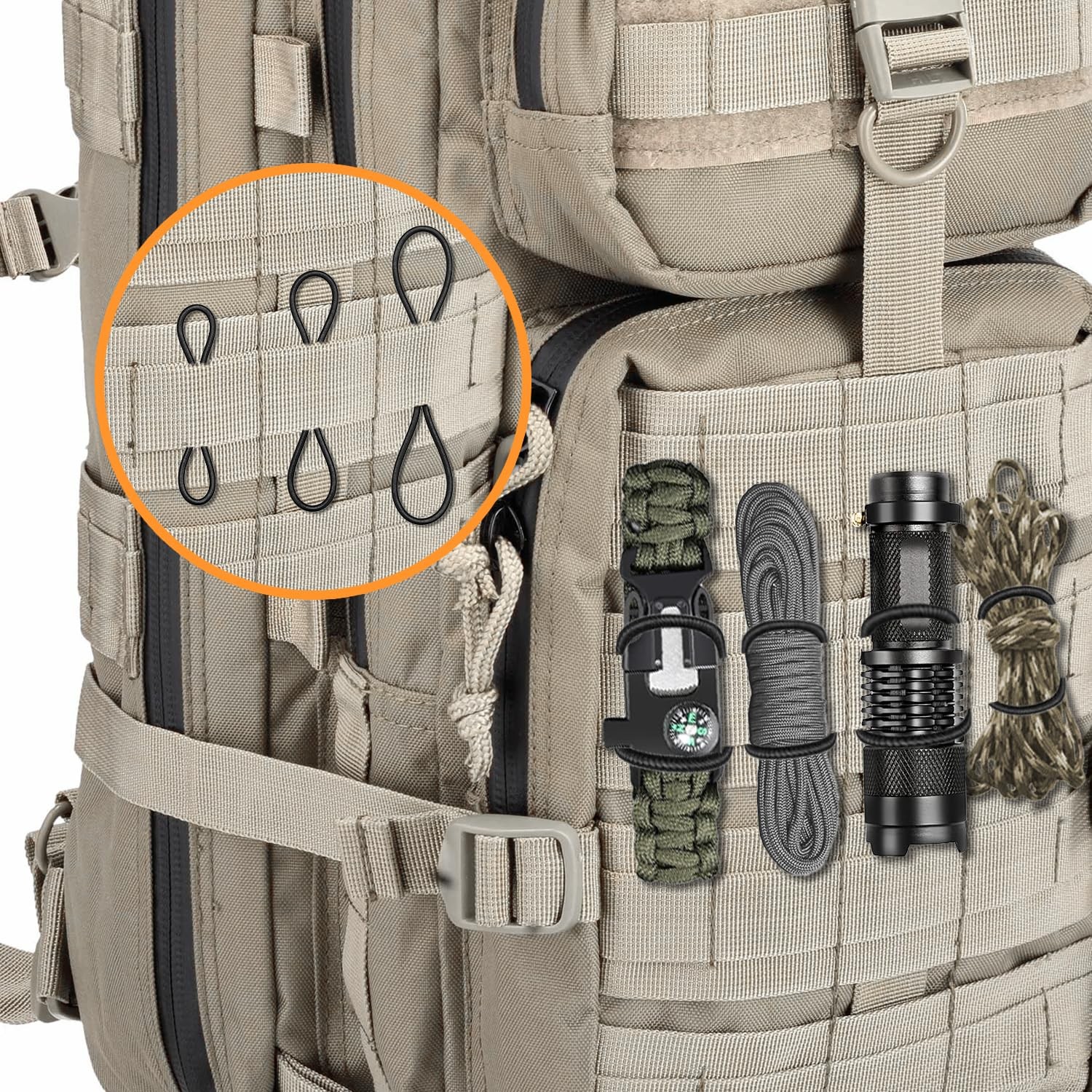 15PCS Tactical Bag Molle Attachment,3 Sizes Elastic Molle Webbing Binding Ribbon