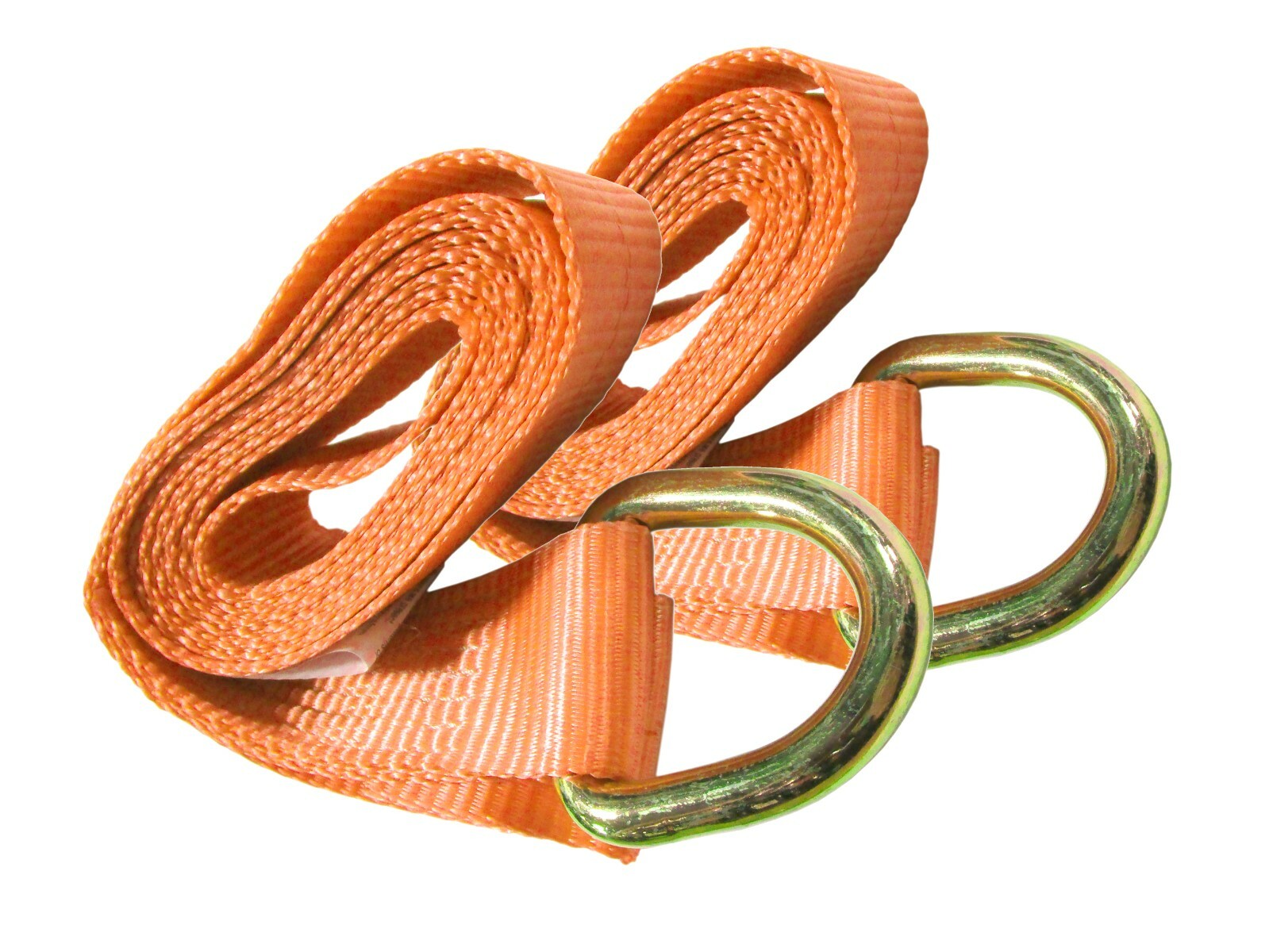 2" x 12' Orange Tie Down Strap Lasso with Rings - Pack of 2 - Tire Cinch Tow
