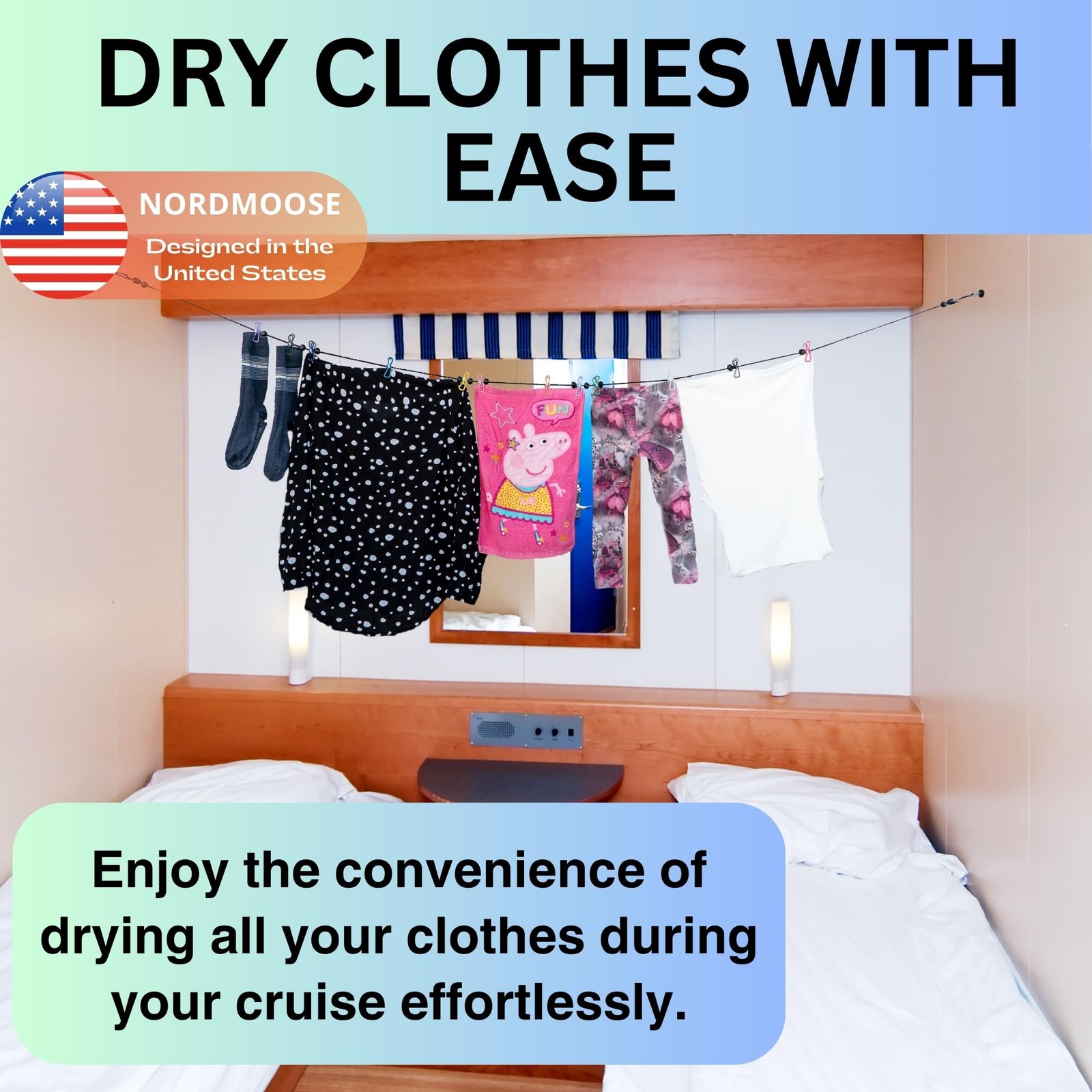 Magnetic Clothesline for Cruise Ship Cabin Approved Strong Rubber Coated Non...