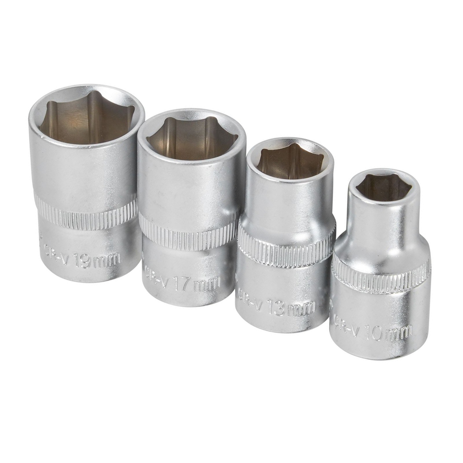 4pc 1/2" Drive Socket Set 10mm 13mm 17mm 19mm Metric Chrome Vanadium Hex Sockets