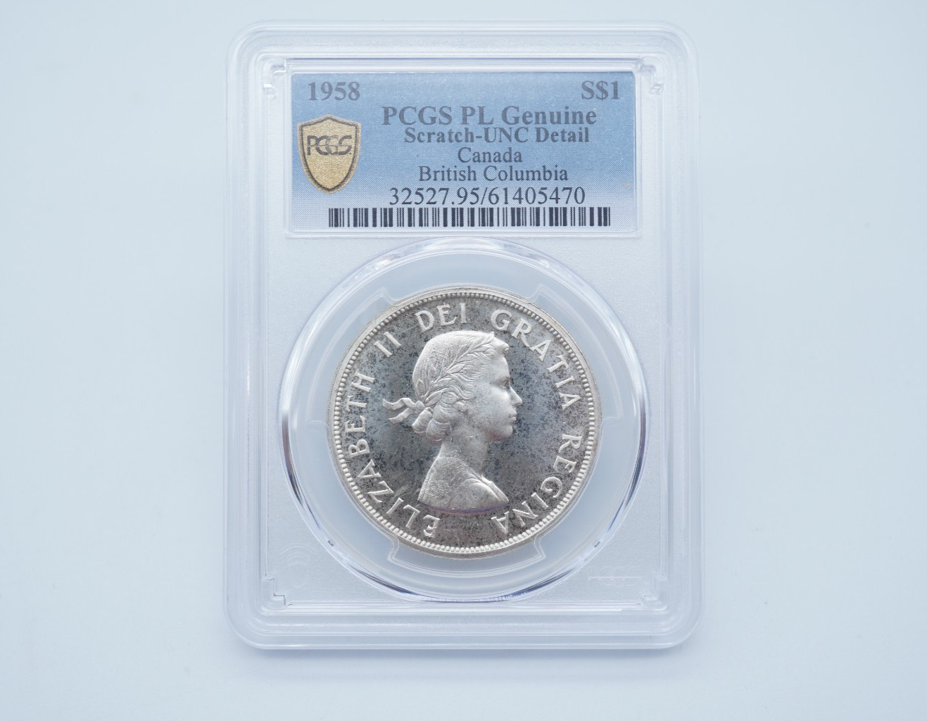 1958 Canadian $1 .800 Silver PCGS PL Genuine Scratch UNC Detail- T234