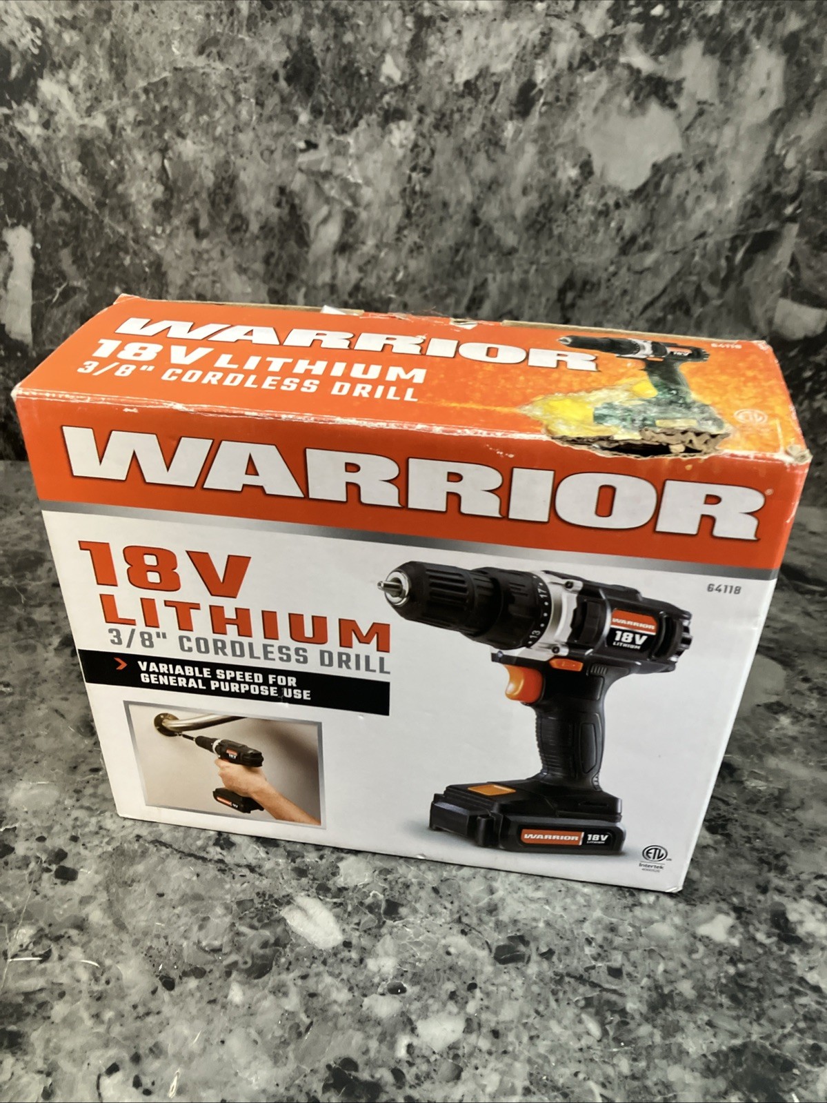 Warrior 18V Lithium-Ion Cordless Drill 3/8" Keyless Chuck 64118, LED, Compact