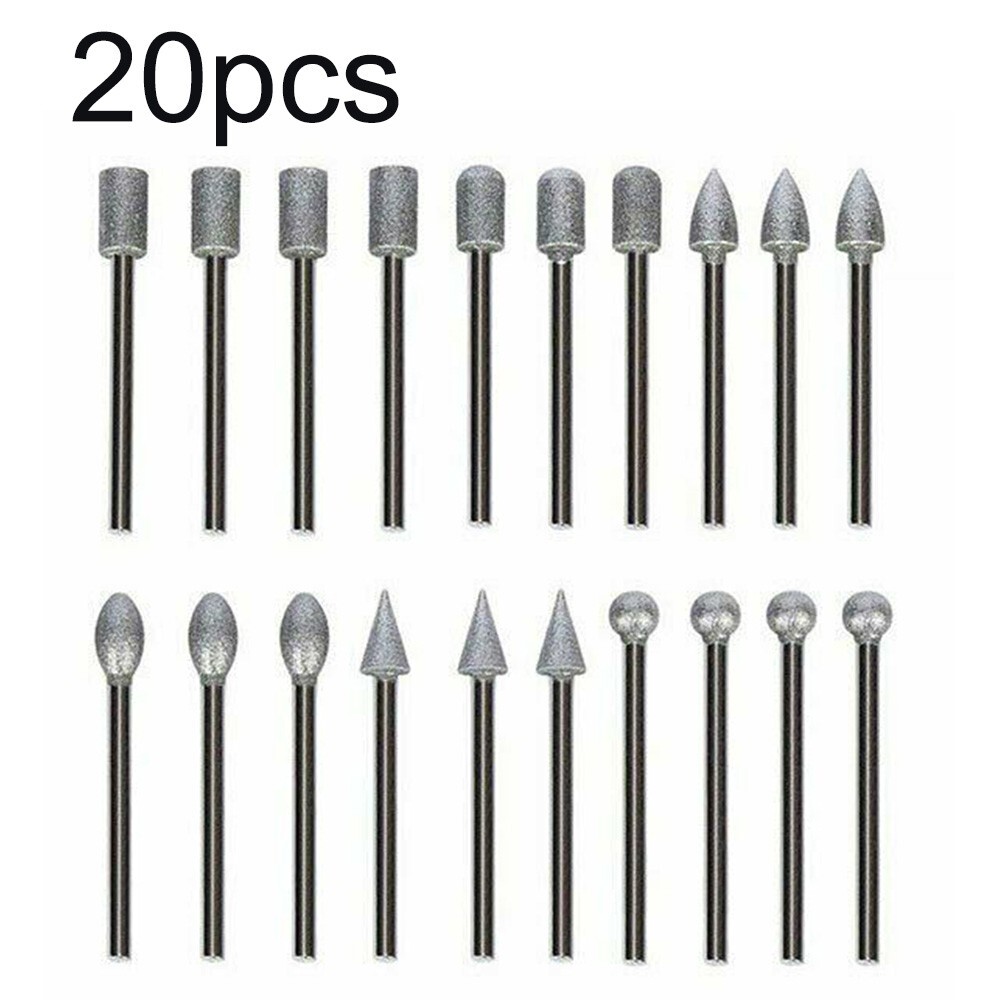 20x 120 Grit Electroplated Diamond Burr Set Drill Bit Set Rotary Grinding Tool