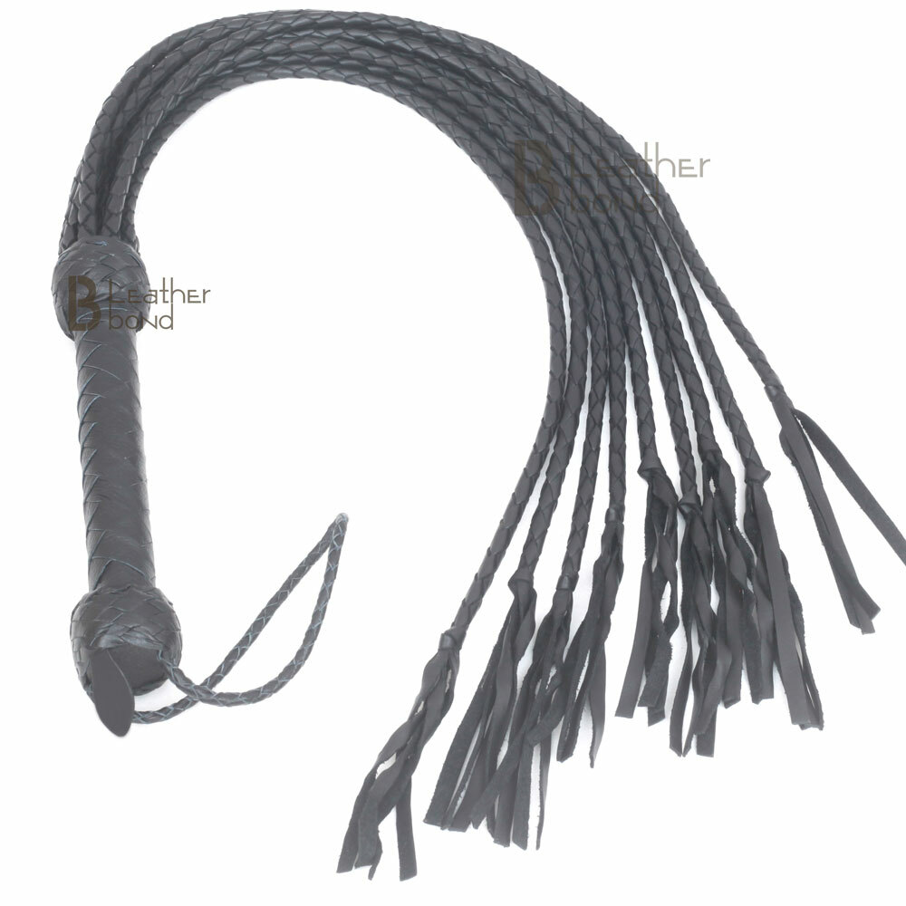 Real Genuine Cow Hide Leather Flogger Cat O Nine Braided Falls Heavy Duty