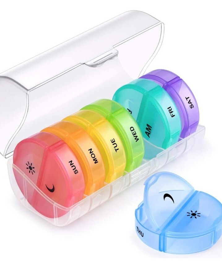 Weekly Round Pill Organizer - 7 Day AM/PM Pill Box and Pill Planner