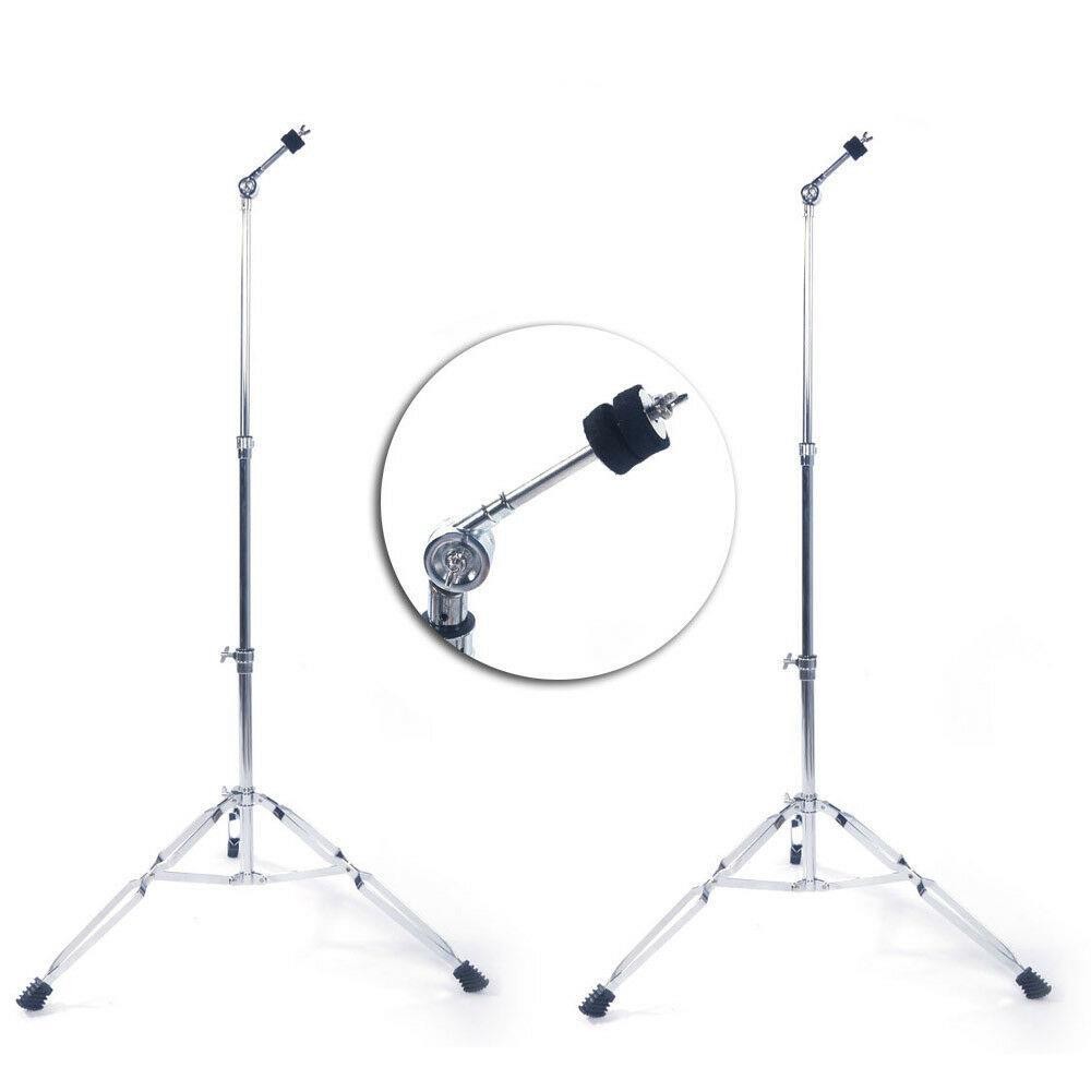 2 Pack Steel Straight Cymbal Stand Heavy Duty Chrome Double Braced Tripod