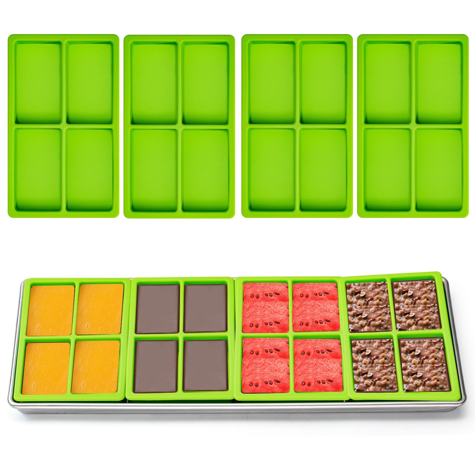 Green 4 Cavity Silicone Tray Dividers Medium Small Harvest Right Freeze 4 PCS