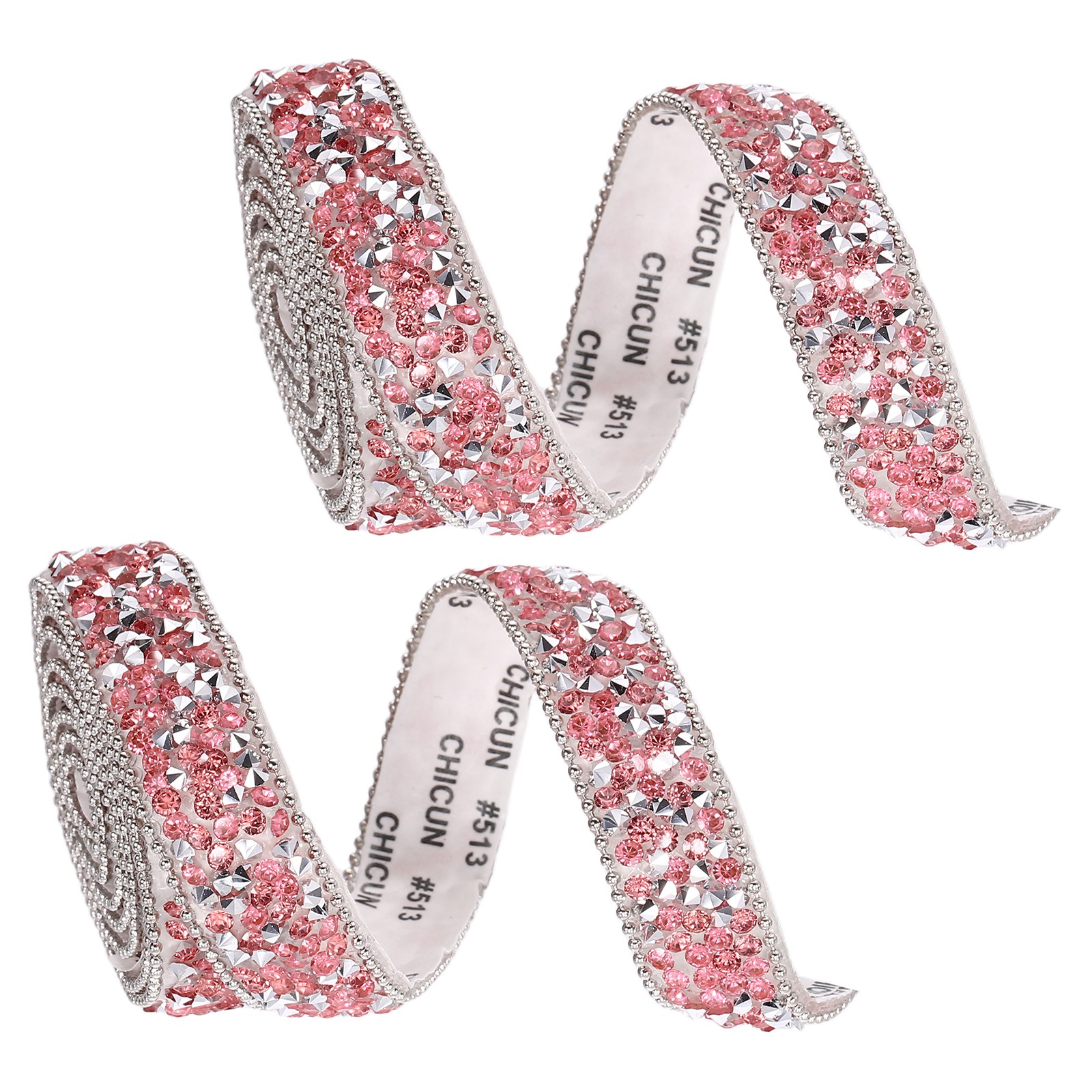 2 Roll 1 Yardx0.59" Crystal Rhinestone Ribbon Adhesive Strips, Light Rose Red