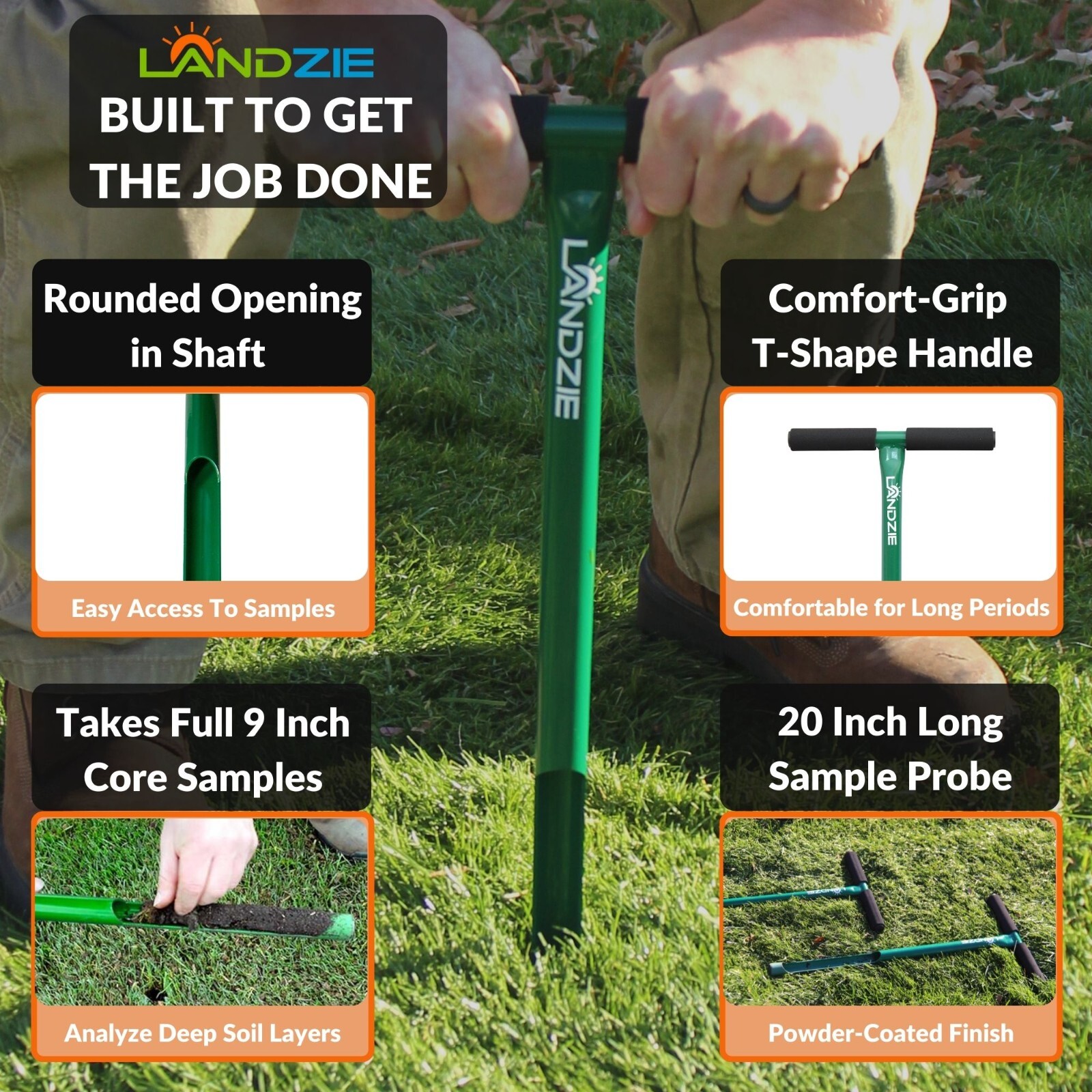 Landzie Soil Sample Probe- T-Handle Soil Test Kits - Steel Frame Soil Sampler