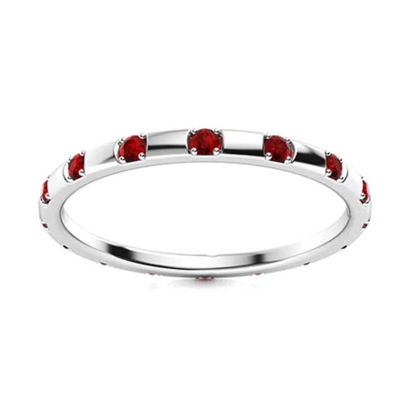 Sterling Silver Round Natural Garnet Full Eternity Wedding Promise Ring