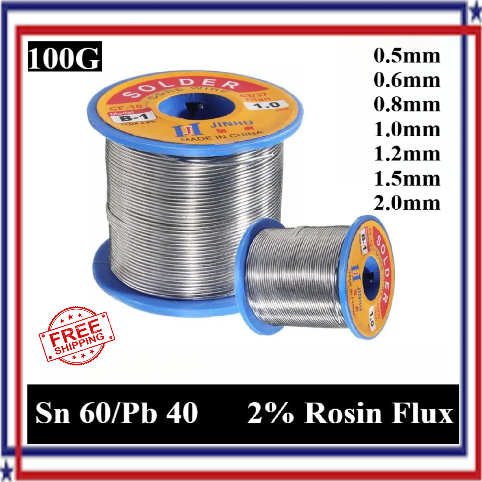 100G Rosin Core Solder Wire Low Temp Flux Soldering Wire 1.0-2.0mm Free Ship USA